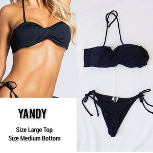Yandy Black Bandeau Bikini Top and Bottom Size Large and Medium Sexy Baddie